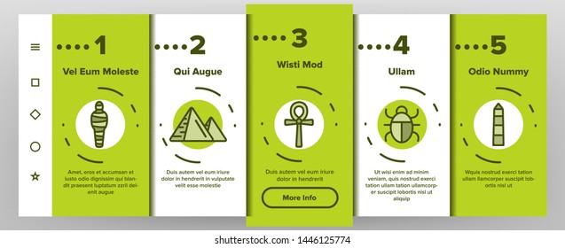 Pharaoh, Egypt King Vector Onboarding Mobile App Page Screen. Pharaoh Royal Power Symbols Illustrations. Pyramids, Mummy, Hieroglyph. Nefertiti, Anubis Silhouette. Sacred Cat, Scarab Contour Drawings