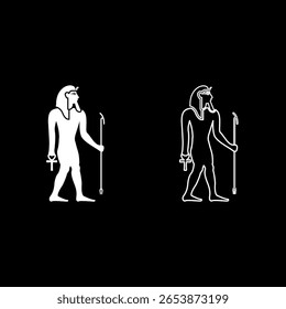 Faraó Egito Tutankhamen Rei Tut definir ícone branco cor vetor ilustração imagem simples sólido contorno linha contorno fino estilo plano
