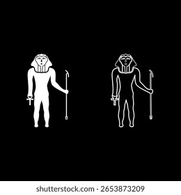 Faraó Egito Tutankhamen Rei Tut definir ícone branco cor vetor ilustração imagem simples sólido contorno linha contorno fino estilo plano