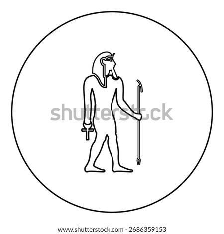 Pharaoh Egypt Tutankhamen King Tut icon in circle round black color vector illustration image outline contour line thin style simple