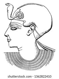 Pharaoh profile represented the monarchs of Ancient Egypt, vintage line drawing or engraving illustration.