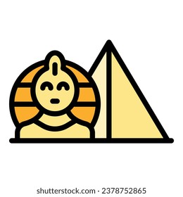 Pharaoh pyramid icon outline vector. Ancient egypt. Cairo desert color flat