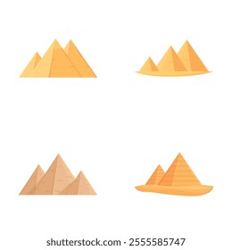 Pharaoh pyramid icons set cartoon vector. Ancient pharaoh tomb in africa. Tourism symbol