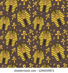 Pharaoh seamless pattern. ancient Egyptian king witch ankh endless background, repeating texture, backdrop. Vector illustration