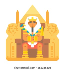 Pharaoh sitting on throne cartoon design illustration vector