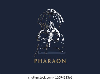 Pharaoh is sitting on the throne. Vector illustration.