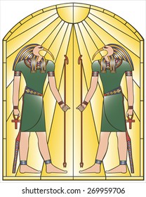 Pharaoh at the stainless glass from pyramid