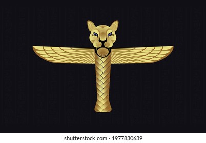 pharaoh Tiger Ankh with Horus wings 