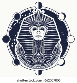 Pharaoh vector tattoo and t-shirt design. Egyptian golden mask, ethnic style vector. Great king of ancient Egypt. Tutankhamen 