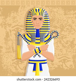 Pharaohs of Egypt, the supreme ruler over background with hieroglyphs