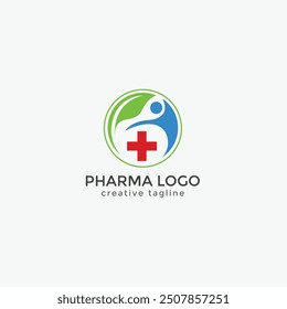 Pharma logo, pharmacy logo, pharmaceutical, medicine, health, medical, care leaf logo fully editable vector template