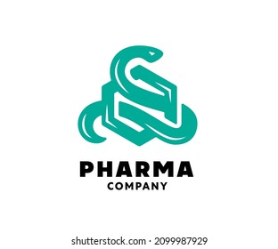 Pharma Medical Apothecary Logo. Snake Medical Symbol. Medcine Science Bio Chemistry Sign Badge. Scientific Pharmaceutical Emblem Design 