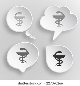 Pharma symbol. White flat vector buttons on gray background.