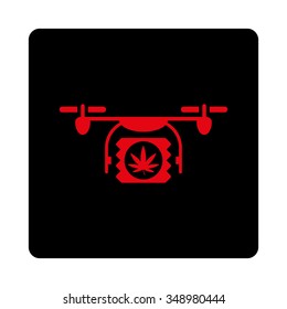 Pharmaceutical Air Copter Shipment vector icon. Style is flat rounded square button, intensive red and black colors, white background.