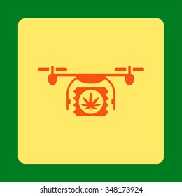 Pharmaceutical Airdrone Delivery vector icon. Style is flat rounded square button, orange and yellow colors, green background.
