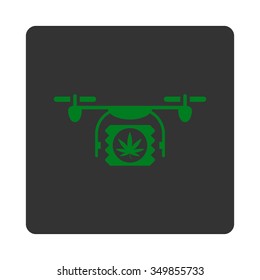 Pharmaceutical Airdrone Shipping vector icon. Style is flat rounded square button, green and gray colors, white background.