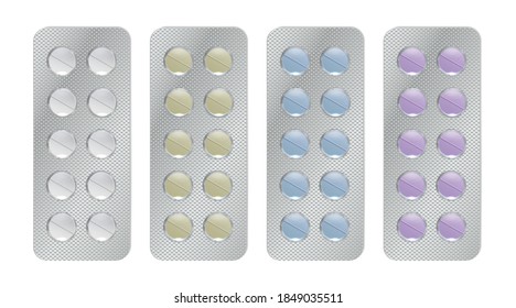 Pharmaceutical  blister pack isolated on transparent background. 3D illustration pill blisters set. 