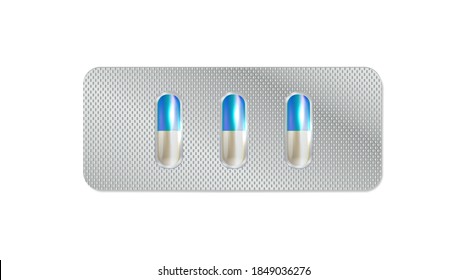 Blisterpackung einzeln auf transparentem Hintergrund. 3D-Illustrationspillenblister. 