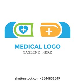 Cápsula farmacêutica com medicina saudável logotipo design moderno