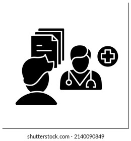 Pharmaceutical care glyph icon. Provision of drug therapy.Practitioner takes responsibility for patient.Pharmacy concept. Filled flat sign. Isolated silhouette vector illustration