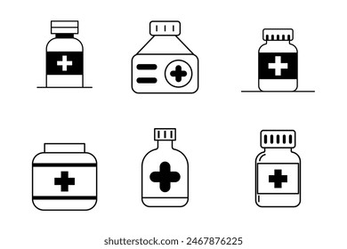 Pharmaceutical Containers and Medical Supplies Vector Icons