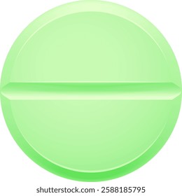 Pharmaceutical detail of a light green round pill with a score line, creating a simple yet effective representation of medication and healthcare