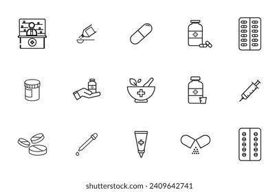 Pharmaceutical dosage editable stroke outline icon isolated on white background flat vector illustration