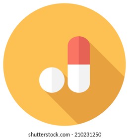 Pharmaceutical drug icon. Flat design style modern vector illustration. Isolated on stylish color background. Flat long shadow icon. Elements in flat design.