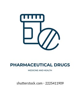 Arzneimittelsymbol. Lineare Vektorgrafik aus der Medizin- und Gesundheitssammlung. Umrisse der pharmazeutischen Drogen Symbol Vektorgrafik. Dünnliniensymbol für Web- und mobile Apps, Logo, Printmedien.