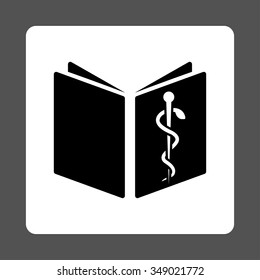 Pharmaceutical Handbook vector icon. Style is flat rounded square button, black and white colors, gray background.