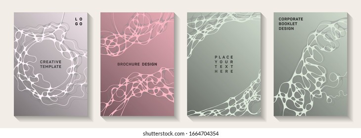 Pharmaceutical healthcare vector covers with neurons, synapses. Crossed curve lines plexus backdrops. Abstract notebook vector layouts. Pharmaceutical medical covers.