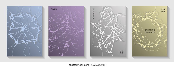 Pharmaceutical healthcare vector covers with neurons, synapses. flexible curve lines flux backgrounds. Creative banner vector templates. Microbiology science covers.