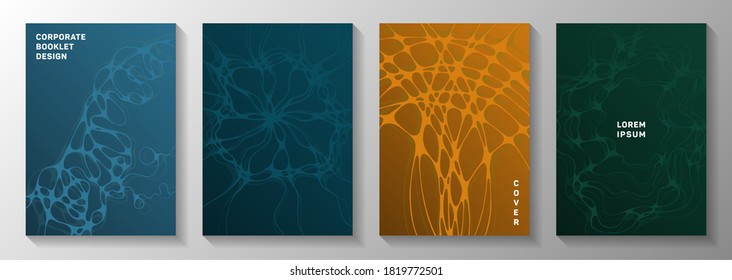 Pharmaceutical healthcare vector covers with neurons, synapses. flexible curve lines rete backdrops. Openwork brochure vector templates. Neuroscience covers design.