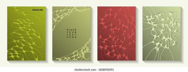 Pharmaceutical healthcare vector covers with neurons, synapses. Rounded curve lines stream backdrops. Futuristic magazine vector templates. Chemistry or physics covers.