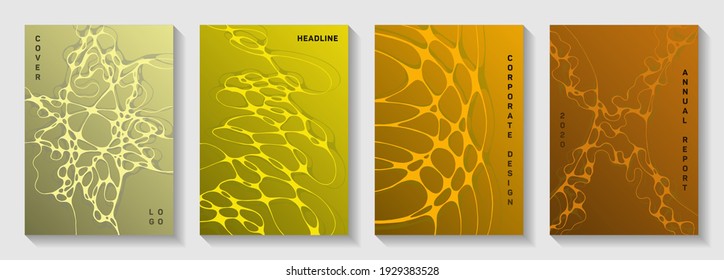 Pharmaceutical healthcare vector covers with neurons, synapses. Liquid waves connection textures. Stylish banner vector templates. Microbiology science covers.
