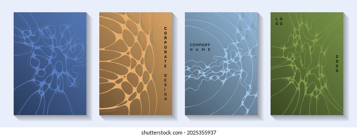 Pharmaceutical healthcare vector covers with neurons, synapses. Doodle curve lines blend backgrounds. Openwork title page vector layouts. Healthcare and hygiene covers.