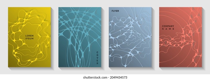 Pharmaceutical healthcare vector covers with neurons, synapses. Smooth waves pattern backgrounds. Subtle notebook vector templates. Chemistry or physics covers.