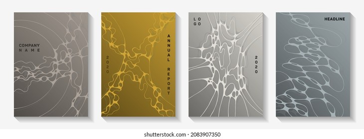 Pharmaceutical healthcare vector covers with neurons, synapses. Crossed waves connection textures. Trendy banner vector templates. Laboratory research report covers.