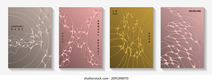 Pharmaceutical healthcare vector covers with neurons, synapses. Linked waves plexus backdrops. Soft brochure vector templates. Chemistry or physics covers.