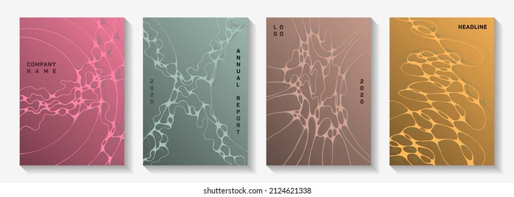 Pharmaceutical healthcare vector covers with neurons, synapses. Doodle curve lines ornament backdrops. Soft magazine vector templates. Healthcare and hygiene covers.