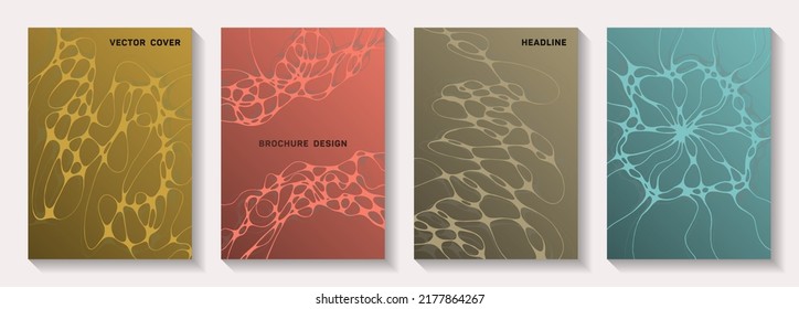 Pharmaceutical healthcare vector covers with neurons, synapses. Smooth waves tissue backgrounds. Modern brochure vector templates. Chemistry or physics covers.