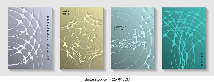 Pharmaceutical Healthcare Vector Covers With Neurons, Synapses. Fluid Waves Blockchain Backgrounds. Colorful Brochure Vector Layouts. Pharmaceutical Medical Covers.