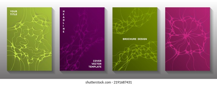Pharmaceutical healthcare vector covers with neurons, synapses. flexible waves network backgrounds. Flat brochure vector templates. Laboratory research report covers.