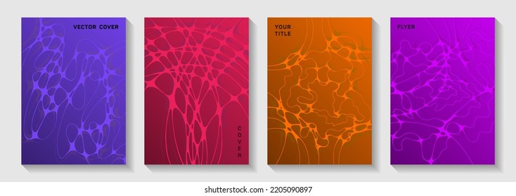 Pharmaceutical healthcare vector covers with neurons, synapses. Bent waves fusion textures. Modern magazine vector layouts. Neurology scientific covers.