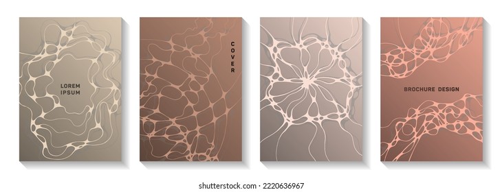 Pharmaceutical healthcare vector covers with neurons, synapses. Smooth waves rete backdrops. Creative magazine vector layouts. Neurology scientific covers.