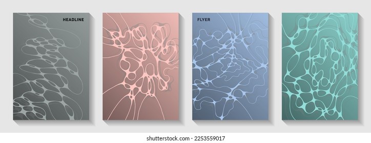 Pharmaceutical healthcare vector covers with neurons, synapses. Intersecting curve lines render backgrounds. Creative banner vector templates. Neuroscience covers design.