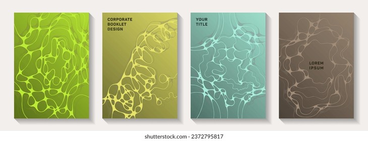 Pharmaceutical healthcare vector covers with neurons, synapses. Doodle waves fusion backdrops. Stylish notebook vector layouts. Chemistry or physics covers.