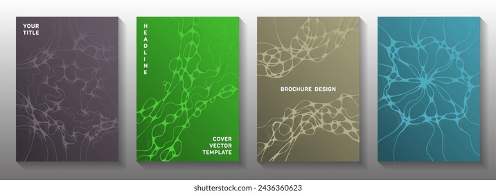 Pharmaceutical healthcare vector covers with neurons, synapses. Dynamic curve lines meshwork backgrounds. Futuristic brochure vector templates. Pharmaceutical medical covers.