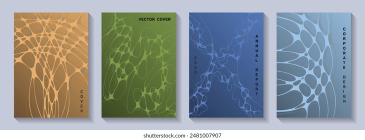 Pharmaceutical healthcare vector covers with neurons, synapses. Smooth waves torrent backdrops. Tracery banner vector layouts. Neurology scientific covers.