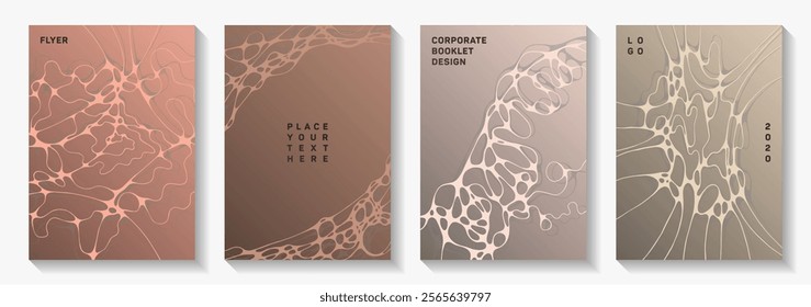 Pharmaceutical healthcare vector covers with neurons, synapses. Smooth curve lines tissue backgrounds. Creative notebook vector templates. Anatomy, biology, medicine covers.